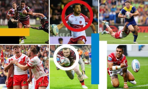 Clockwise from top left: Wigan Warriors’ Patrick Mago, Hull KR's Peta Hiku, Warrington Wolves' George Williams, Leigh Leopards' Josh Charnley, St Helens' Jack Welsby.
