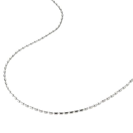 A silver chain is on a white background.