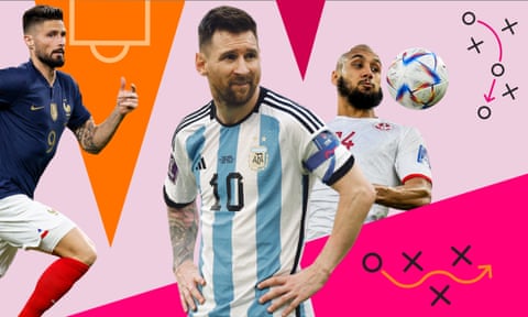 France’s Olivier Giroud, Lionel Messi of Argentina and Tunisia's Aïssa Laïdouni.