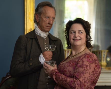 Richard E Grant and Ruth Jones as Mr and Mrs Bennet.