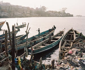 Wooden boats along the coast at Susan’s Bay, Freetown