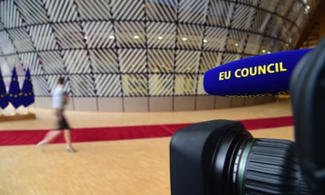 A camera prepared for the start of the EU summit