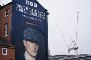 Birmingham, England: A mural by Akse P19 of the actor Cillian Murphy as Peaky Blinders’ crime boss Tommy Shelby, in the historic Deritend area before the start of the show’s sixth and final series