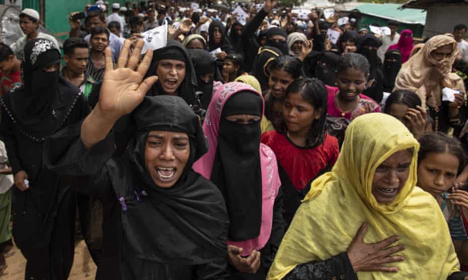 Rohingya women protest on the first anniversary of the Rohingya crisis