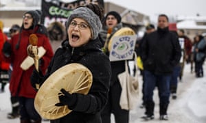 Supporters of the Wet’suwet’en hereditary chiefs who oppose the Coastal GasLink pipeline take part in a rally in Smithers, British Columbia, last month.