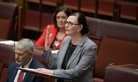 Liberal senator Concetta Fierravanti-Wells during a condolence motion for the late senator Kimberley Kitching in the senate chamber of Parliament House in Canberra