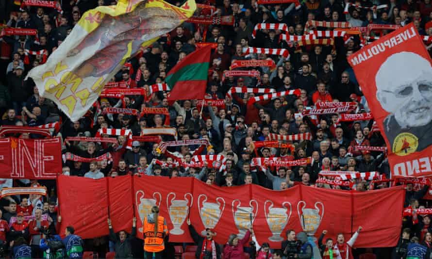 Liverpool v Villarreal: Champions League semi-final, first leg – live! | Champions League 12 Liverpool fans cheer their side.