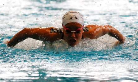 The Olympic swimmer Yusra Mardini swims butterfly in Berlin April 2018