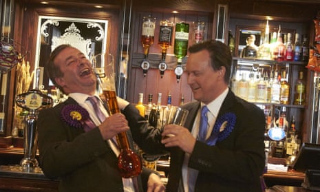 Lookalikes of Nigel Farage and David Cameron in a posed picture by Alison Jackson