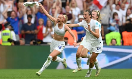 Chloe Kelly celebrates scoring the winner at Wembley
