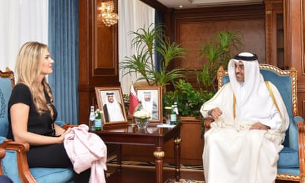 The Greek MEP Eva Kaili at a meetting with Ali bin Samikh al-Marri, Qatar’s labour minister, in Qatar in October.