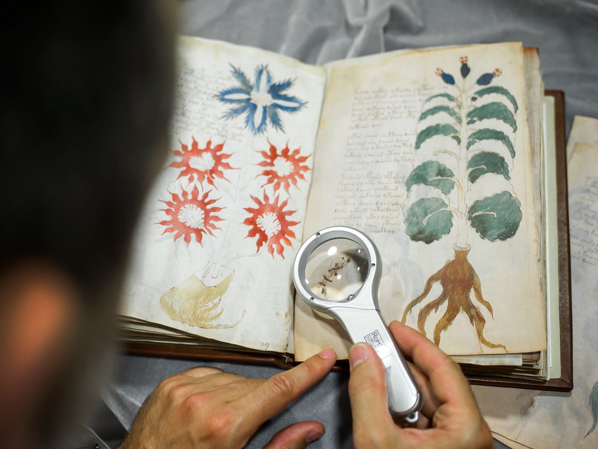 Quality control operator of the Spanish publishing outfit Siloe Luis Miguel works on cloning the illustrated codex hand-written manuscript Voynich in Burgos in 2016.
