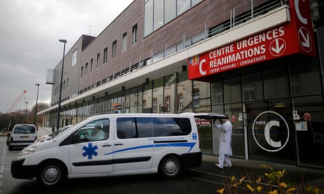 An ambulance outside the Emergency entrance at the CHU de Rennes hospital in north-west France