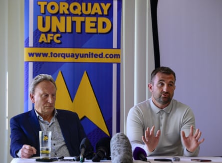 Neil Warnock and Paul Wotton during the Bryn Consortium’s press call last week.