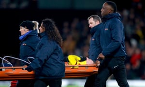 Watford’s Gerard Deulofeu is stretchered off the pitch.
