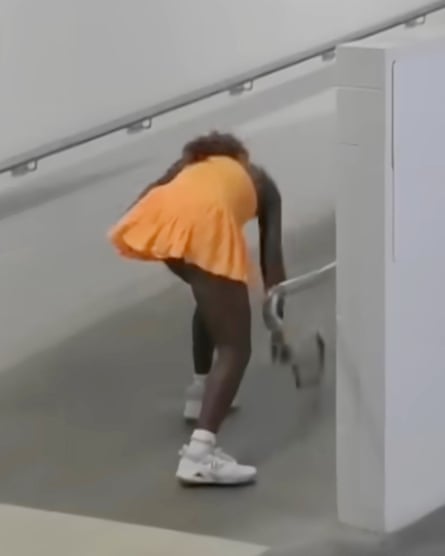 Coco Gauff takes out her frustrations on her racket after a disappointing defeat to Elina Svitolina in Melbourne