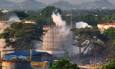 Smoke rises from the site of a chemical factory in Visakhapatnam on Thursday.