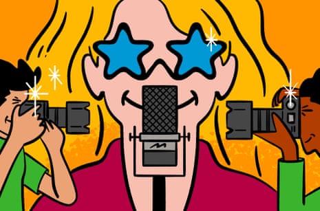 Illustration by Philip Lay of a celebrity podcast host