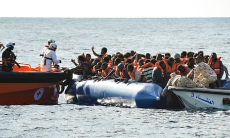 People trying to cross the Mediterranean are rescued