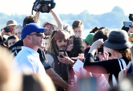 Johnny Depp as Captain Jack Sparrow, meeting fans while filming in Brisbane in 2015.