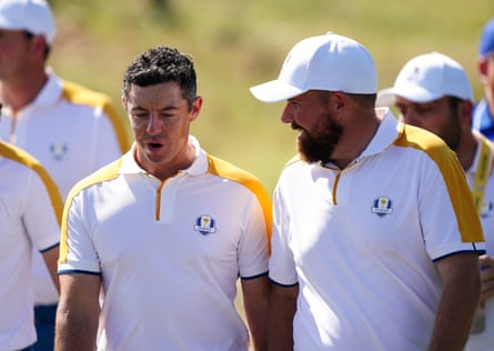 Rory McIlroy and Shane Lowry at the Marco Simone Golf and Country Club, Rome, before the 2023 Ryder Cup.
