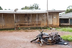 Burned motorcycles on a road