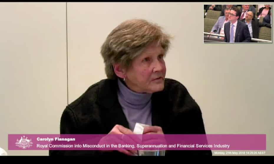 A screenshot of Carolyn Flanagan giving evidence to the Royal Commission into Misconduct in the Banking, Superannuation and Financial Services Industry via video link from Sydney, Monday, May 21, 2018. (AAP Image/Julian Smith) NO ARCHIVING