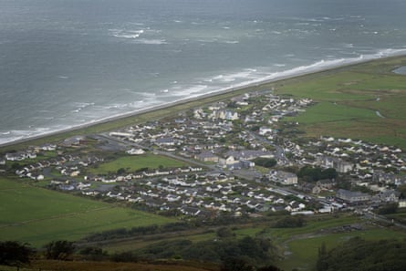 An aerial view of Fairbourne village in Gwynedd, north Wales, expected to be abandoned by 2045.