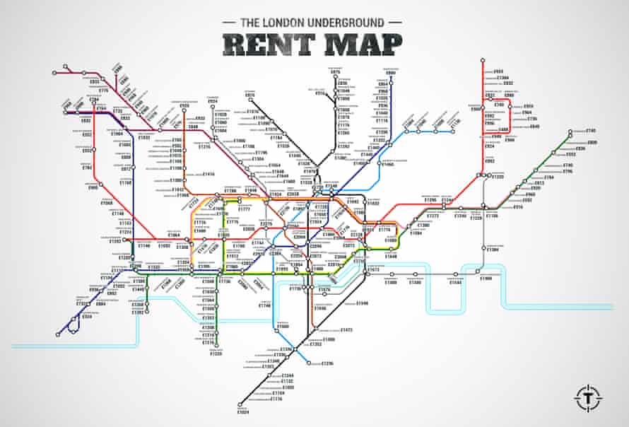 The cost of living. This map reveals the average monthly cost of renting a one-bedroom flat at every stop on the London Underground network. Hyde Park is the most expensive at £2,920m, and Hatton Cross comes in cheapest at £324. WAITING FOR PERMISSION