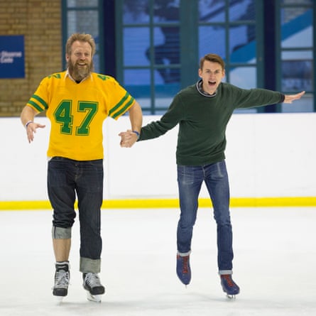 Tony Law and Tim Jonze at the rehearsal; Law’s knee is now healed.