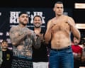Andy Ruiz Jr (left) and Damian Knyba look on after Thursday’s ceremonial weigh-in ahead of their heavyweight fight at the Prudential Center in Newark, New Jersey.