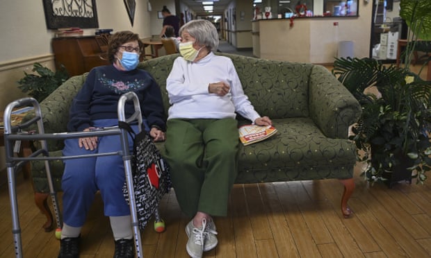 Carmela Sileo, left, and Susan McEachern at the Arbor Springs nursing home in Opelika, Alabama in February.