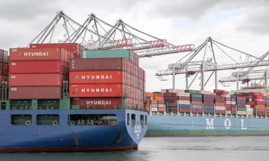 A container ships at Southampton docks.