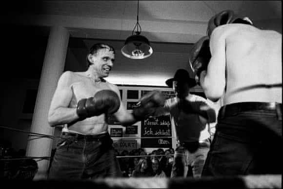 Joseph Beuys and Abraham David Christian taking part in the Boxkampf für die Direkte Demokratie at documenta 5, 1972.
