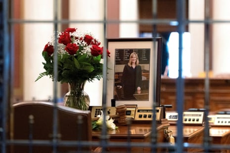 A picture of Melissa Hortman on her desk in the Minnesota house chambers.