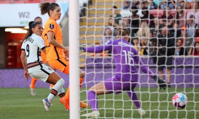 Portugal's Ana Borges scores a goal later disallowed for offside.