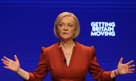 Liz Truss at the Birmingham Tory party conference on stage