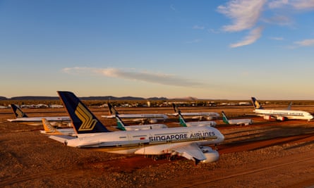 Grounded aeroplanes at the Asia Pacific Aircraft Storage facility in Alice Springs, Australia.