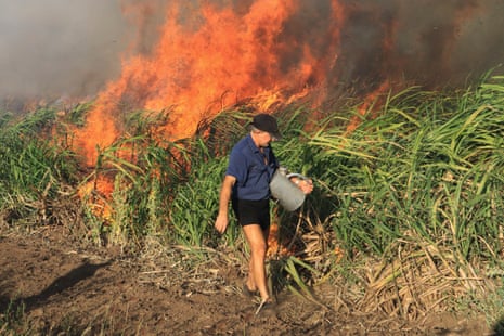 Sugarcane crops burn in Home Hill, North Queensland