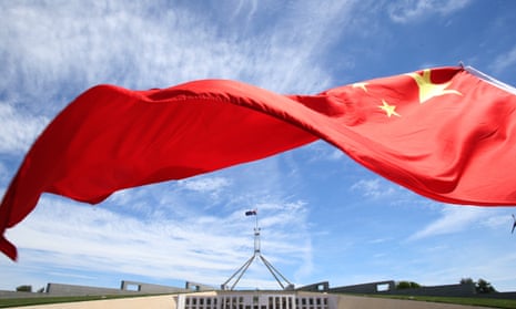 Flag of China flying over Parliament House in Canberra