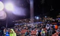 Fans caught in a downpour on Saturday night while at the NRL match between the Penrith Panthers and the St George Illawarra Dragons in Sydney