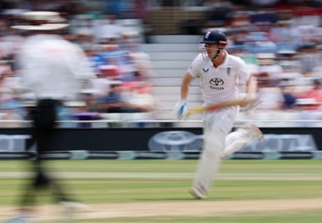Harry Brook runs between the wickets on his way to his half century.