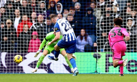 Evan Ferguson fires home for Brighton against Fulham.