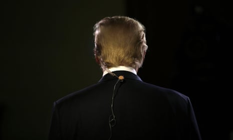 A shot of Donald Trump's back toward the camera