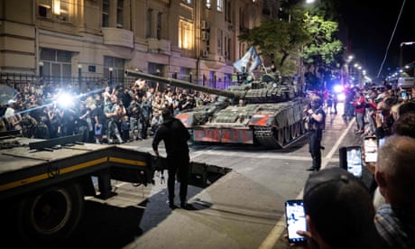 Wagner group members prepare to pull out from the headquarters of Russia’s southern military district in Rostov-on-Don