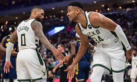 Bucks' Giannis Antetokounmpo scores record 64 as post-game scuffle mars win | NBA | The Guardian