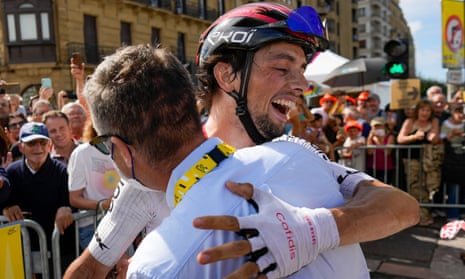 France's Victor Lafay celebrates with his Cofidis team – their first stage win on the Tour for 15 years. 
