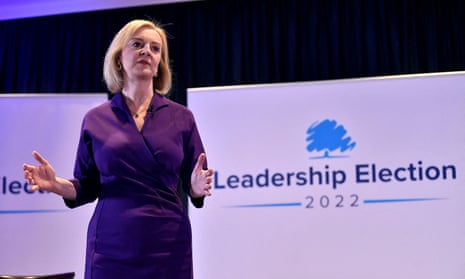 The Conservative leadership candidate Liz Truss speaking at a hustings event in Belfast, Northern Ireland.