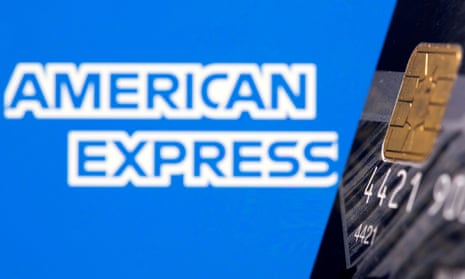 Credit card in front of American Express logo