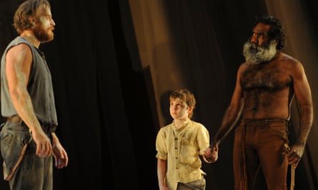 Nathaniel Dean, Toby Challenor and Trevor Jamieson in Sydney Theatre Company’s The Secret River.